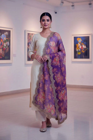 Purple Printed Art Silk Dupatta (ACA9475)