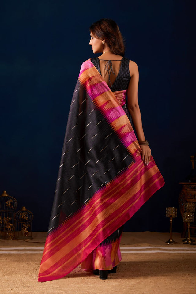 Black Printed Silk Ready to Wear Saree (ACA9483)