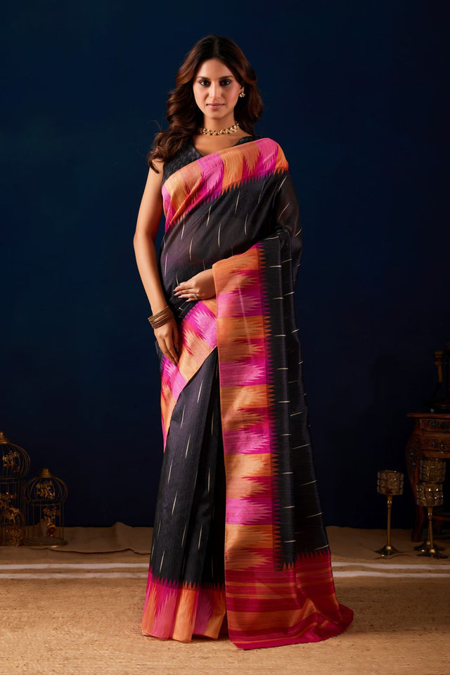 Black Printed Silk Ready to Wear Saree (ACA9483)