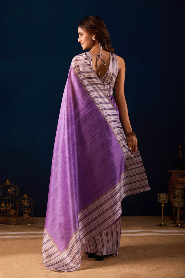 Purple Printed Silk Ready to Wear Saree (ACA9485)