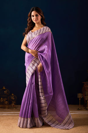 Purple Printed Silk Ready to Wear Saree (ACA9485)