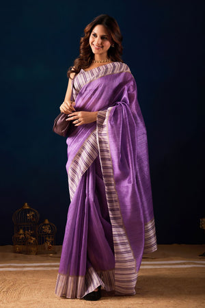 Purple Printed Silk Ready to Wear Saree (ACA9485)
