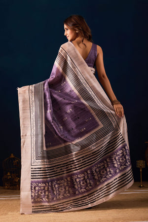 Lavender Printed Silk Ready to Wear Saree (ACA9486)