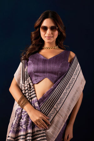 Lavender Printed Silk Ready to Wear Saree (ACA9486)