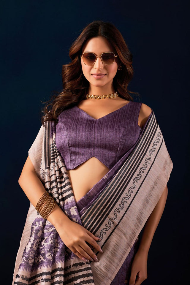 Lavender Printed Silk Ready to Wear Saree (ACA9486)