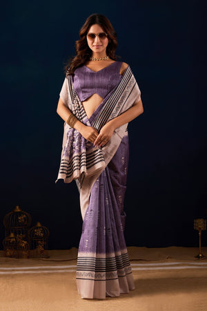 Lavender Printed Silk Ready to Wear Saree (ACA9486)