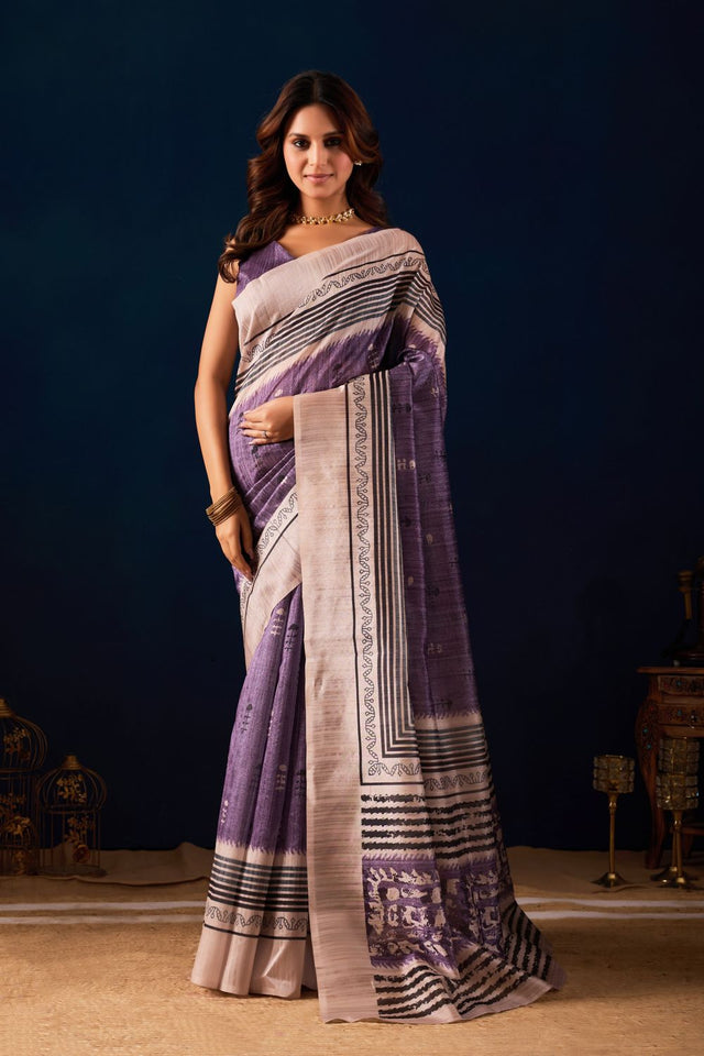 Lavender Printed Silk Ready to Wear Saree (ACA9486)