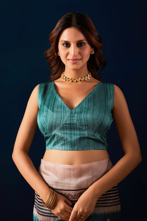 Sea Green Printed Silk Ready to Wear Saree (ACA9487)