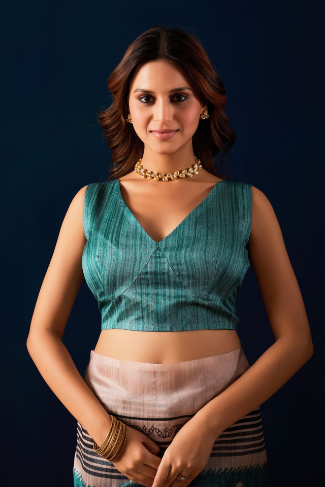 Sea Green Printed Silk Ready to Wear Saree (ACA9487)