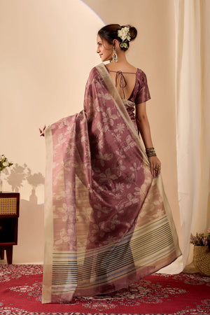Rust Printed Silk Ready to Wear Saree (ACA9488)