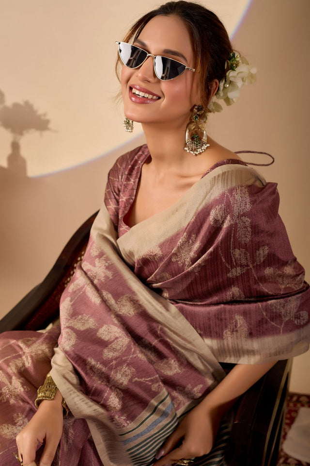 Rust Printed Silk Ready to Wear Saree (ACA9488)