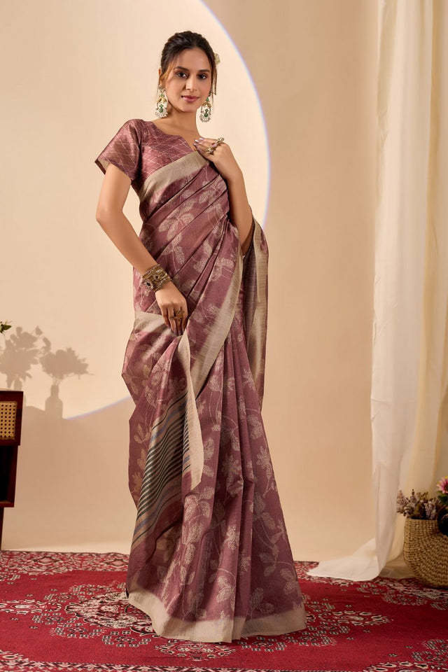 Rust Printed Silk Ready to Wear Saree (ACA9488)