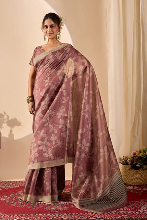 Rust Printed Silk Ready to Wear Saree (ACA9488)
