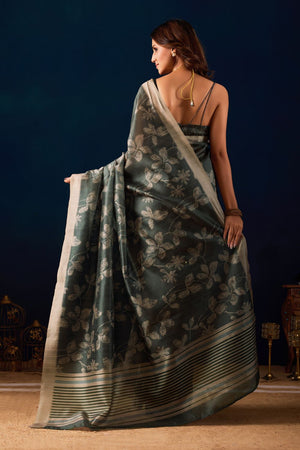 Green Printed Silk Ready to Wear Saree (ACA9489)