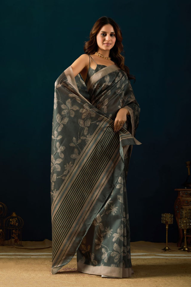 Green Printed Silk Ready to Wear Saree (ACA9489)