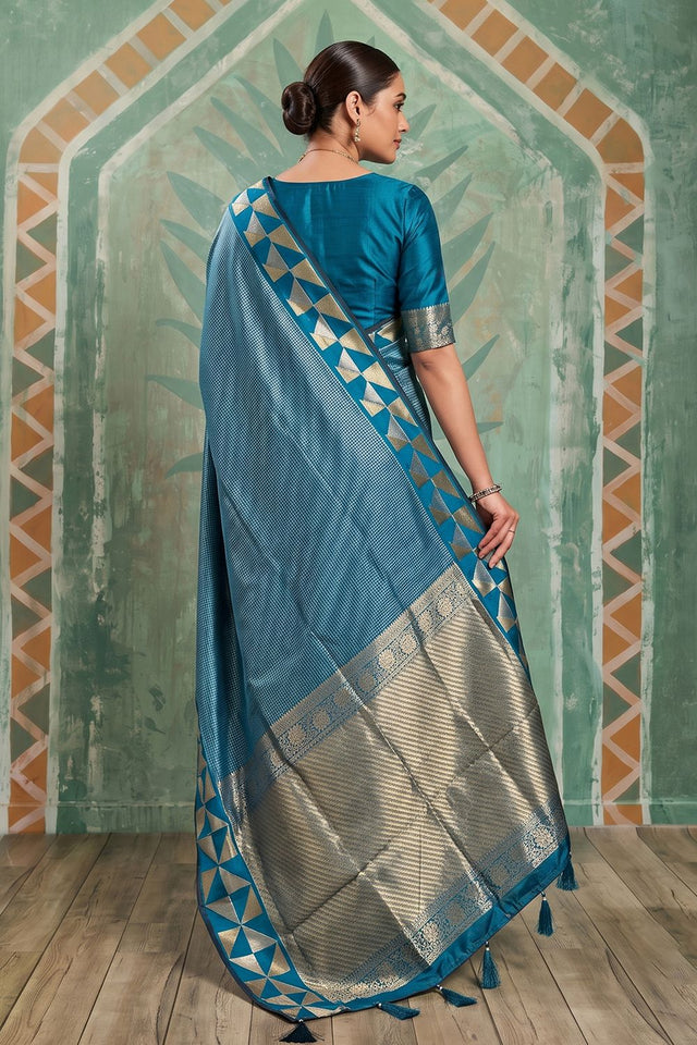 Turquoise Woven Art Silk Saree (ACA9501)