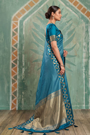 Turquoise Woven Art Silk Saree (ACA9501)