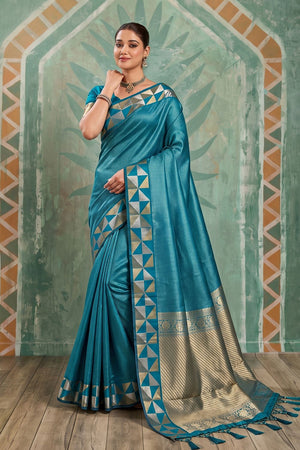 Turquoise Woven Art Silk Saree (ACA9501)