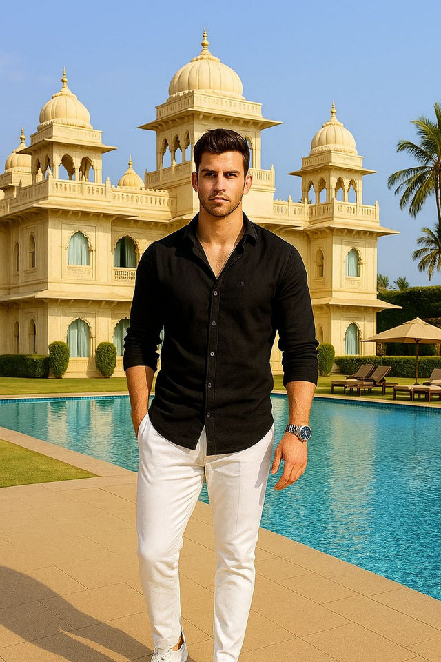 Mens Black Solid Cotton Blend Shirt (ACA9512)
