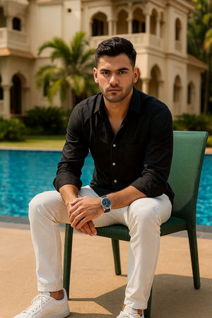 Mens Black Solid Cotton Blend Shirt (ACA9512)