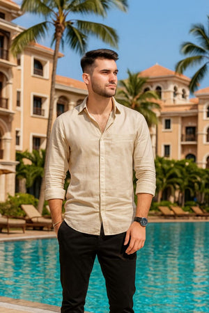 Mens Brown Solid Cotton Blend Shirt (ACA9513)