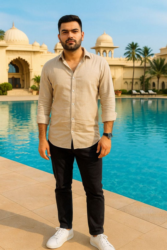 Mens Brown Solid Cotton Blend Shirt (ACA9513)