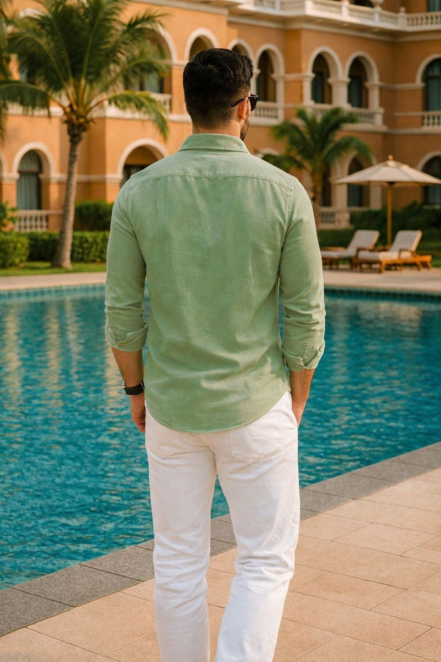 Mens Green Solid Cotton Blend Shirt (ACA9516)