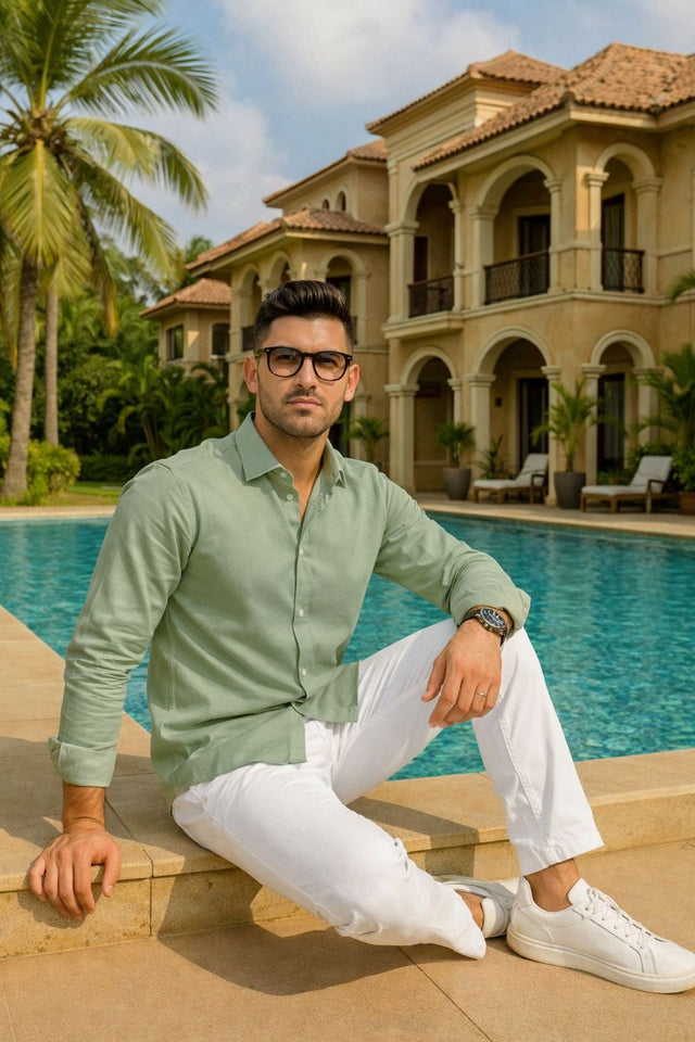 Mens Green Solid Cotton Blend Shirt (ACA9516)