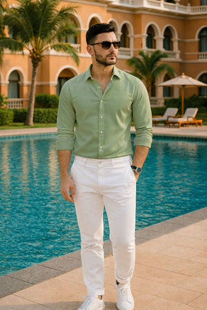 Mens Green Solid Cotton Blend Shirt (ACA9516)