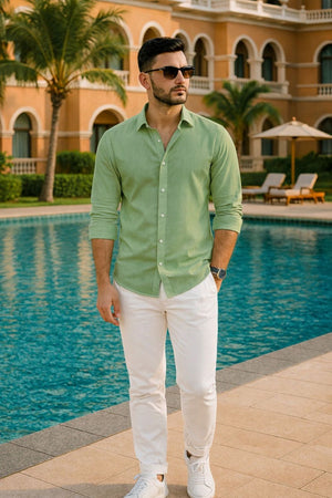 Mens Green Solid Cotton Blend Shirt (ACA9516)