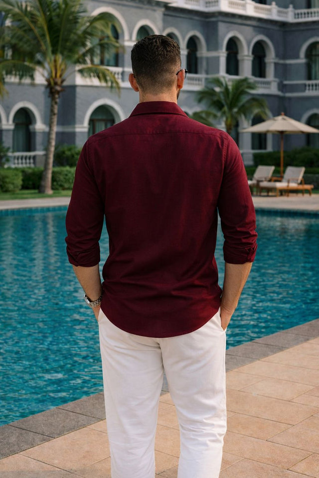 Mens Maroon Solid Cotton Blend Shirt (ACA9517)