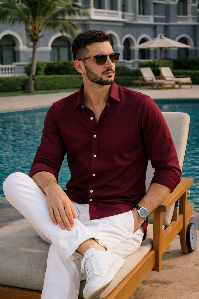 Mens Maroon Solid Cotton Blend Shirt (ACA9517)