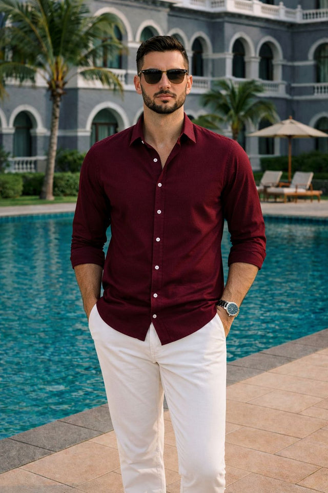 Mens Maroon Solid Cotton Blend Shirt (ACA9517)