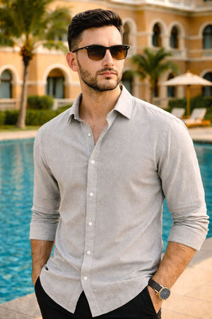Mens Grey Solid Cotton Blend Shirt (ACA9518)
