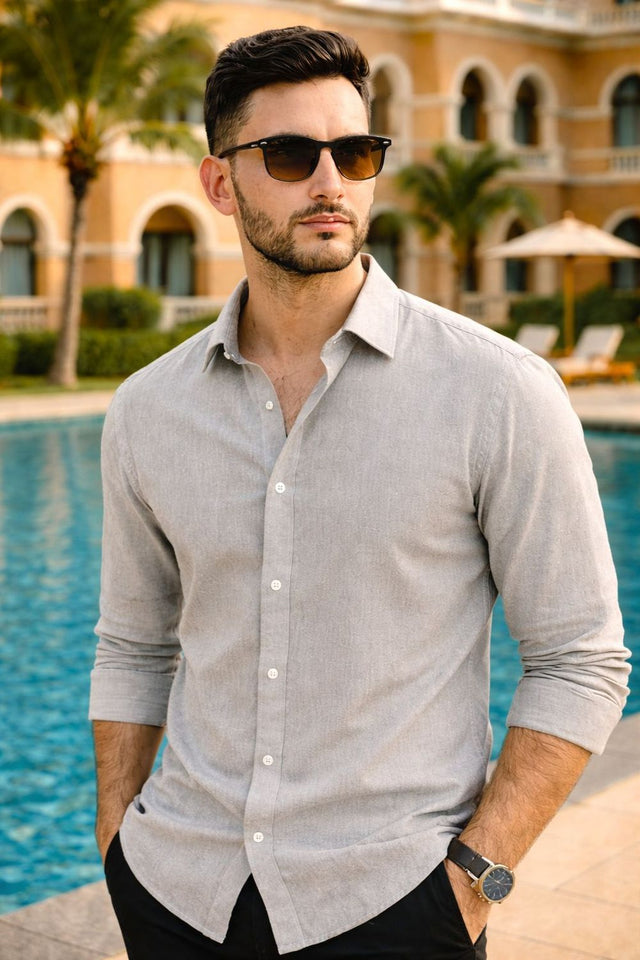 Mens Grey Solid Cotton Blend Shirt (ACA9518)