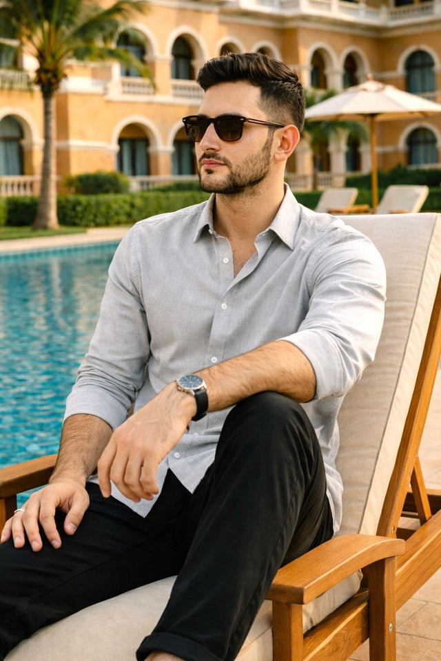 Mens Grey Solid Cotton Blend Shirt (ACA9518)