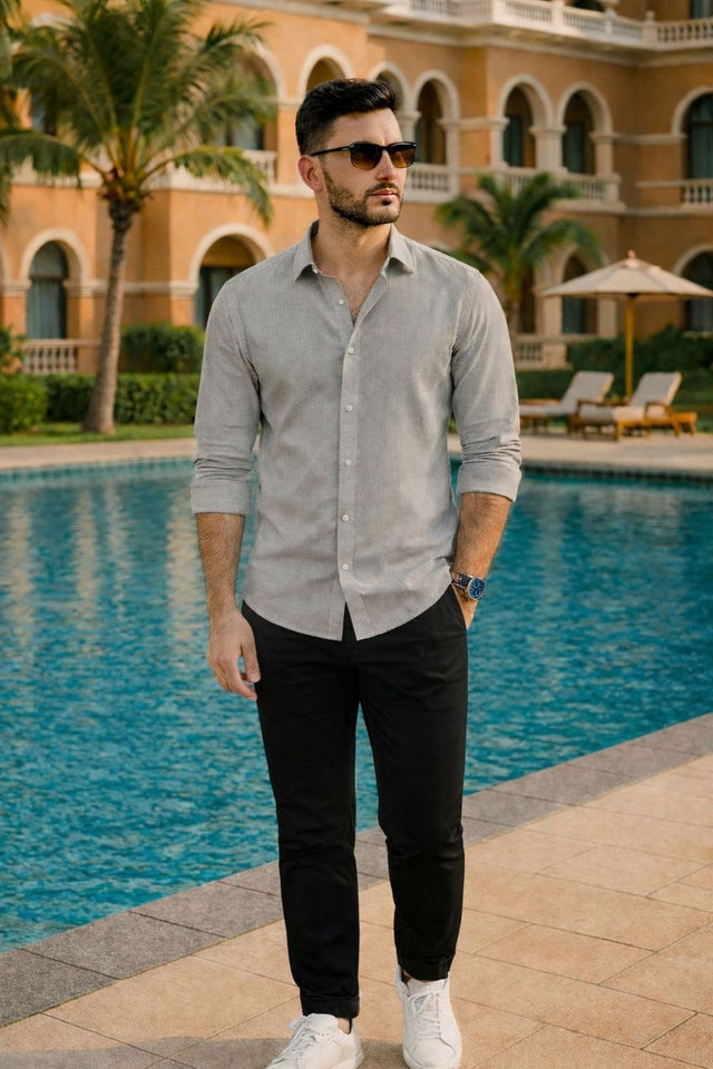 Mens Grey Solid Cotton Blend Shirt (ACA9518)