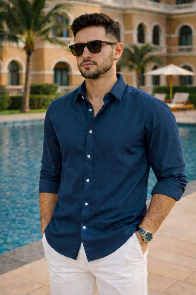 Mens Blue Solid Cotton Blend Shirt (ACA9519)