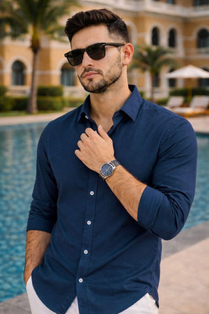 Mens Blue Solid Cotton Blend Shirt (ACA9519)