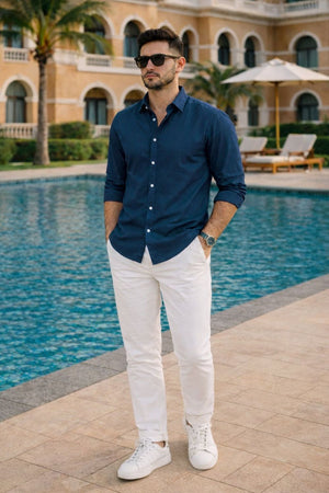 Mens Blue Solid Cotton Blend Shirt (ACA9519)