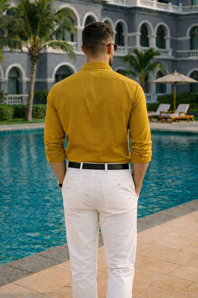Mens Yellow Solid Cotton Blend Shirt (ACA9520)