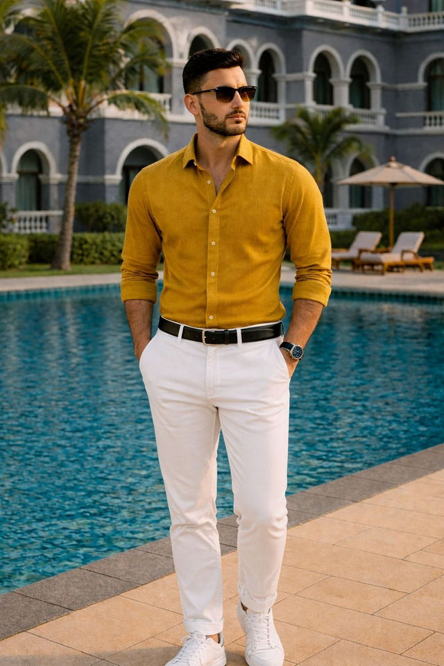 Mens Yellow Solid Cotton Blend Shirt (ACA9520)