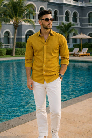 Mens Yellow Solid Cotton Blend Shirt (ACA9520)