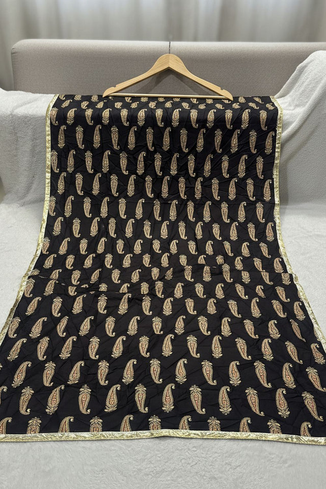 Black Printed Cotton Dupatta (ACA9521)