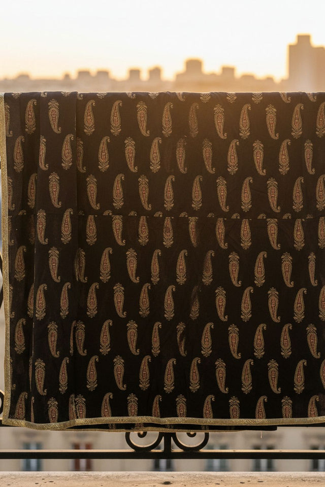 Black Printed Cotton Dupatta (ACA9521)