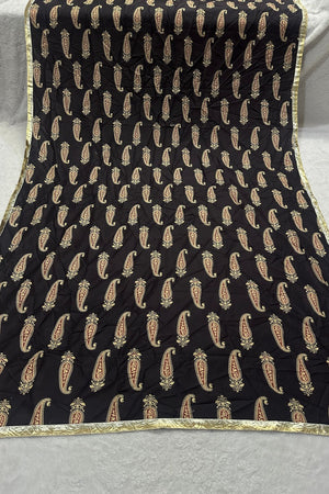 Black Printed Cotton Dupatta (ACA9521)