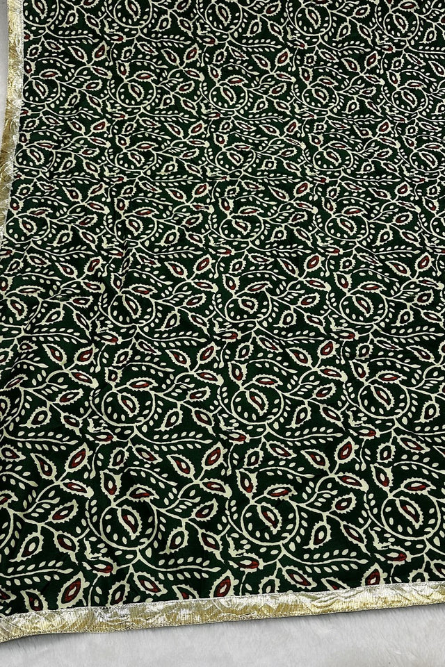 Green Printed Cotton Dupatta (ACA9522)