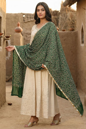 Green Printed Cotton Dupatta (ACA9522)