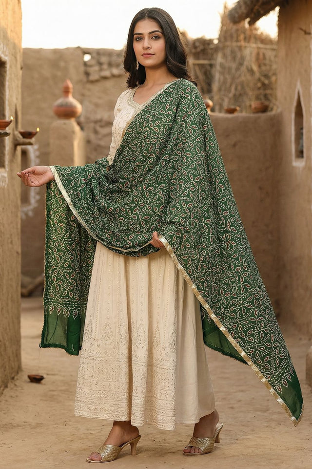 Green Printed Cotton Dupatta (ACA9522)