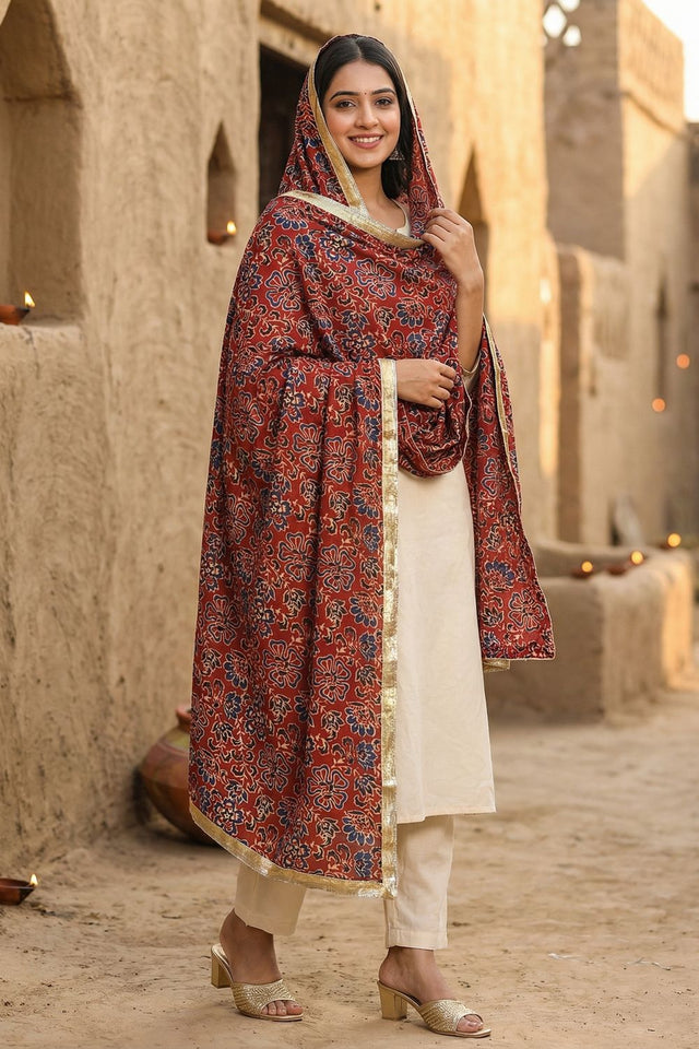 Maroon Printed Cotton Dupatta (ACA9523)